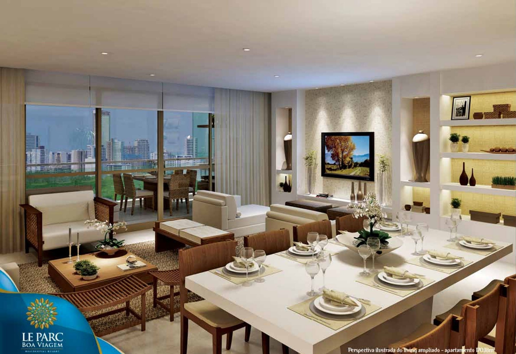 Le Parc Boa Viagem — living ampliado do apartamento de 170,18 m²